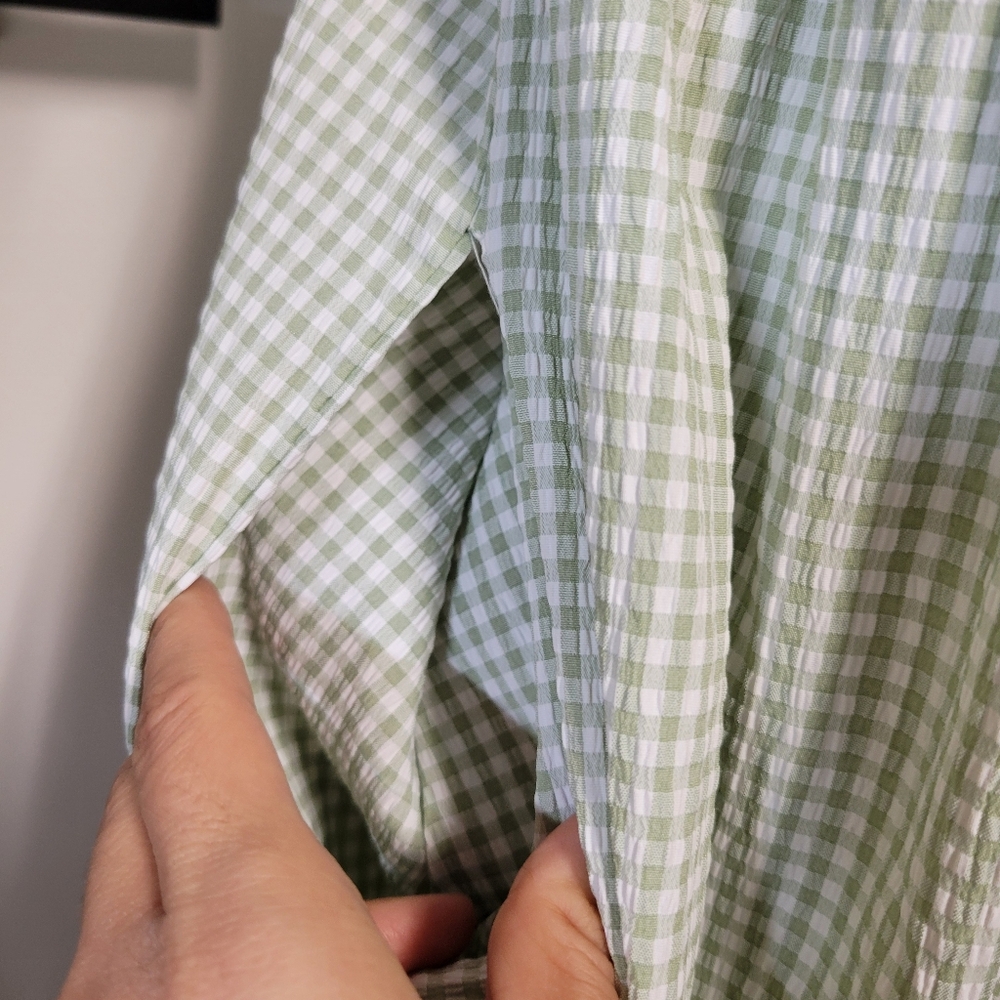 Lisa Says Gah Lily Green White Gingham Mini Dress with Puff Sleeves Babydoll XS - Picture 4 of 9